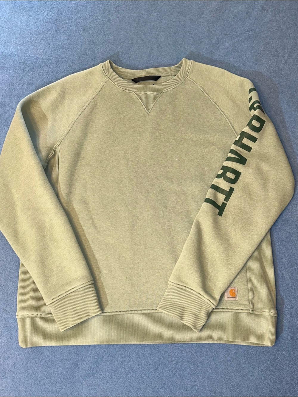 Carhartt Women’s XL Relaxed Fit Sage Green Crewneck Sweatshirt with Sleeve Logo